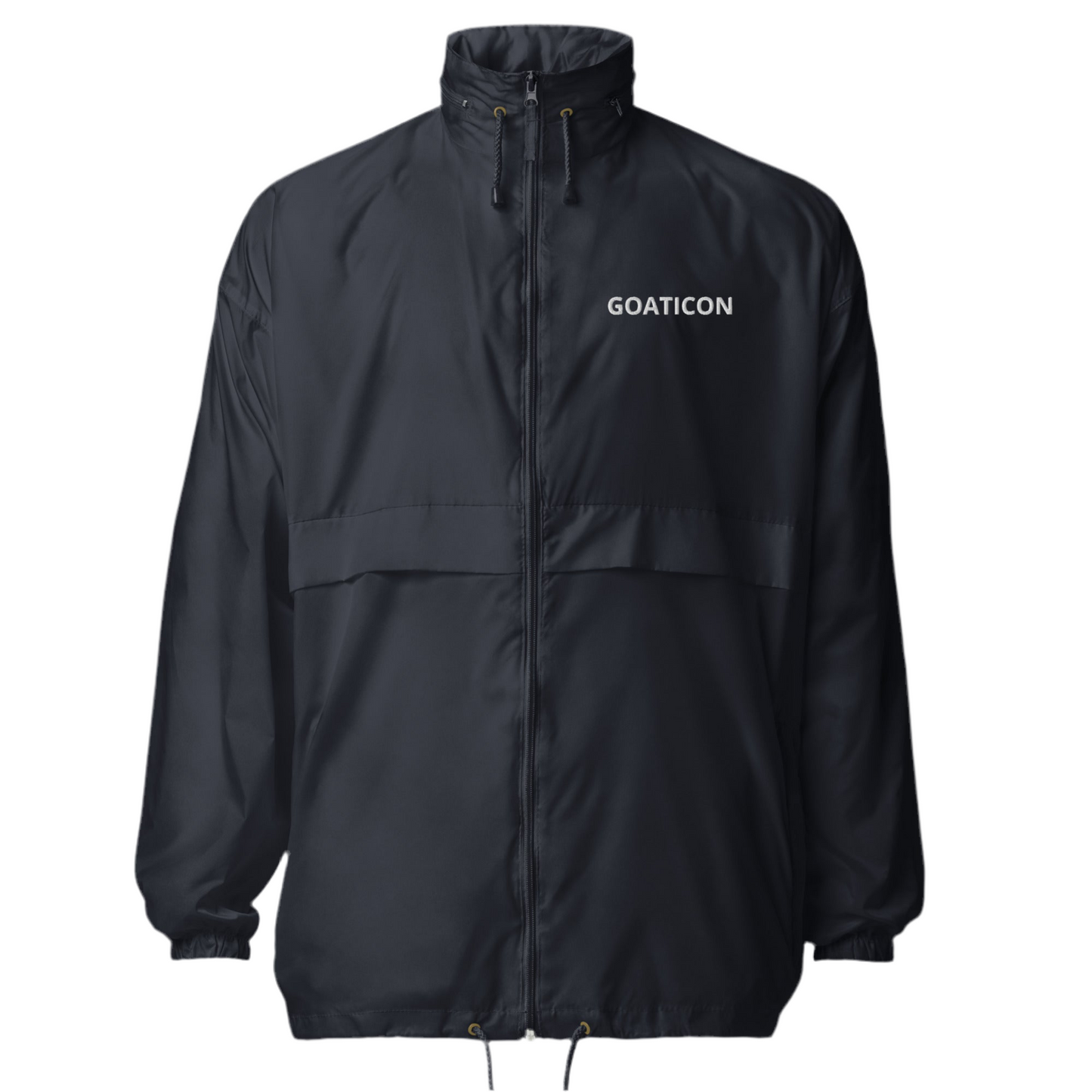 Men’s Waterproof Windbreaker – GOATICON Zip-Up Jacket | Black Nylon Outerwear