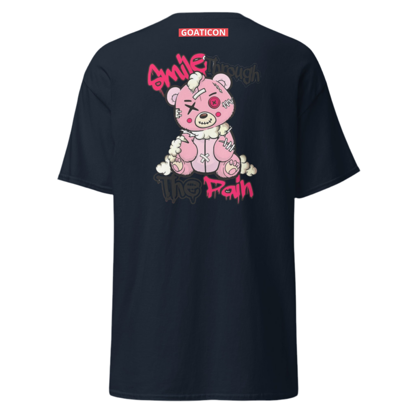 GOATICON ‘Smile Through the Pain’ Pink Teddy Graphic T-Shirt – Cute & Edgy Streetwear