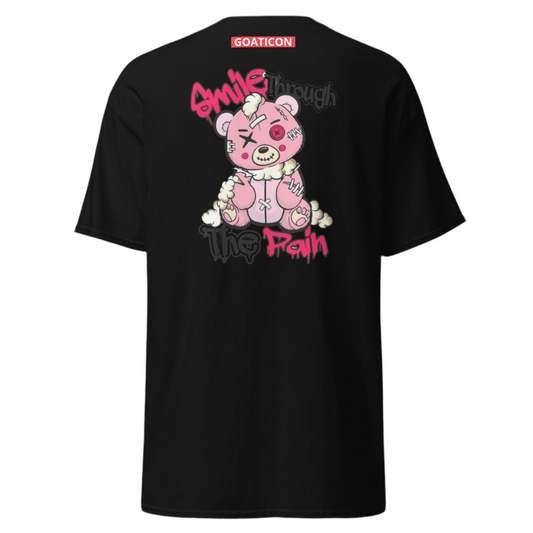 GOATICON ‘Smile Through the Pain’ Pink Teddy Graphic T-Shirt – Cute & Edgy Streetwear