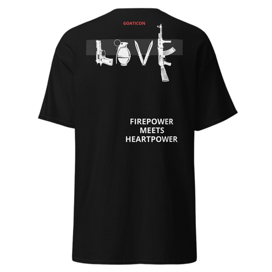 LOVE Weapon Graphic T-Shirt – Firepower Meets Heartpower | GOAT ICON Streetwear