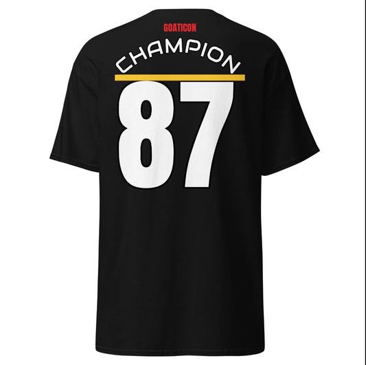 GOATICON "Champion 87" Premium Black T-
Shirt - Back Print